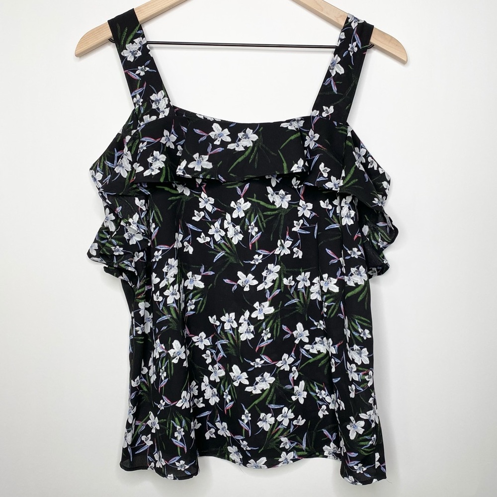 Banana Republic Black Floral Ruffle Sleeveless Top Size M